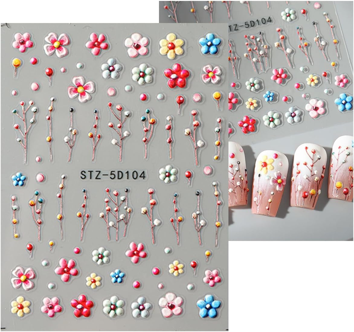 JMEOWIO 3D Nálepka na nehty Blume Nálepka na nehty Selbstklebend Nagelaufkleber 5D Stereoskopické jarní letní květinové dekorace Nageldesign Zubehör 4 Blatt