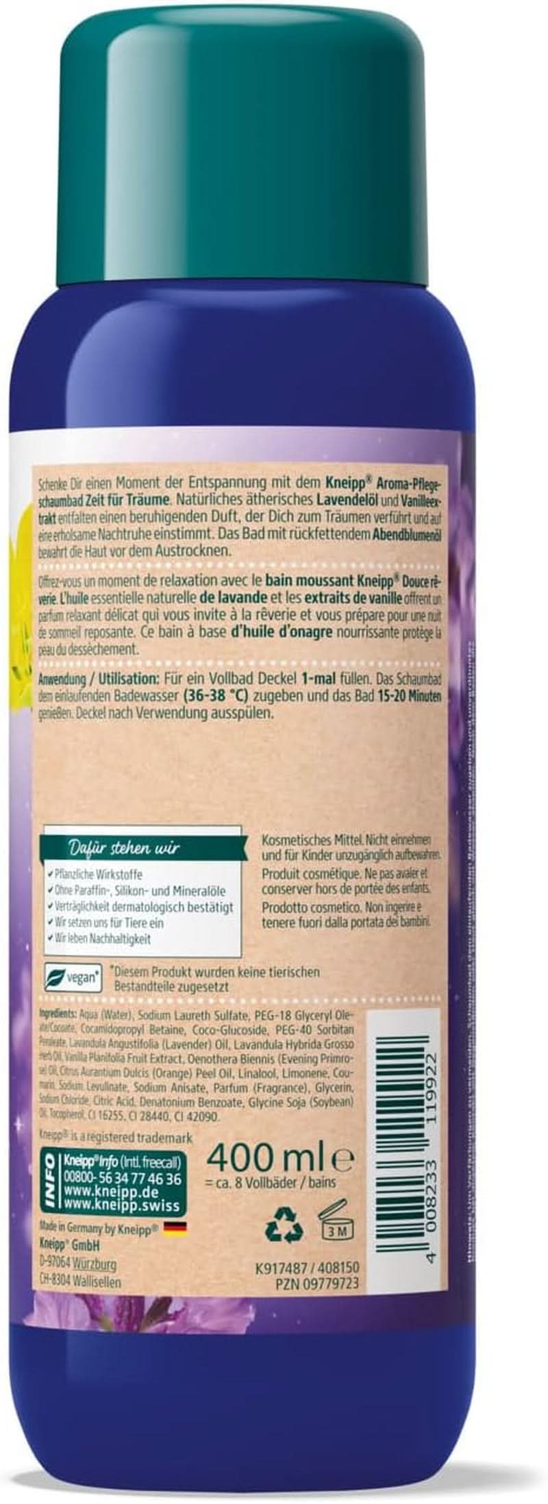 Kneipp Aroma, přísada do koupele, levandule a vanilka, 400 ml Sprcha a koupel Naty Shop