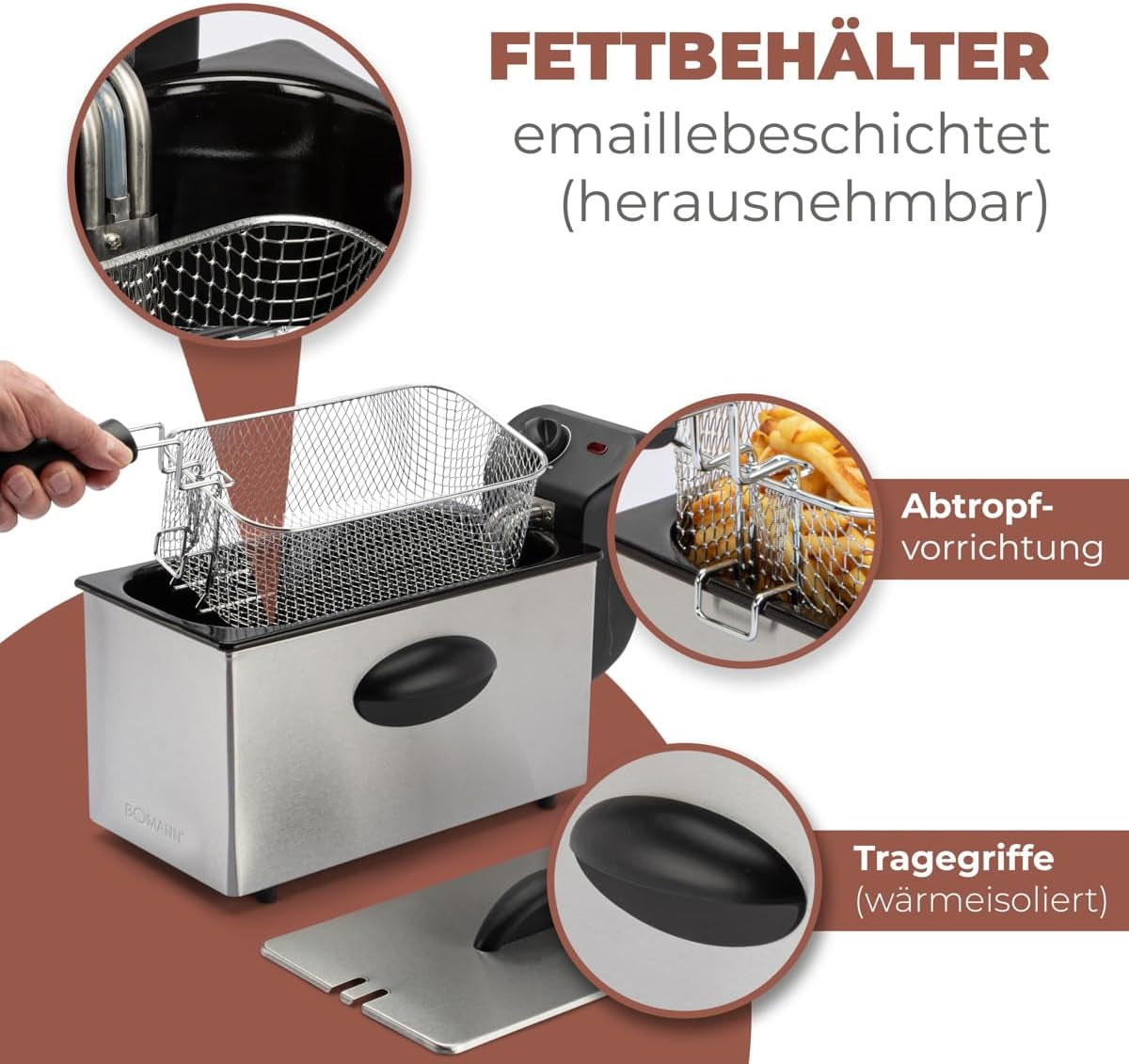 Fritéza oleje Bomann®, objem 3 l, technologie Cool Zone a vypouštění, 2000 W domácí spotřebiče Naty Shop