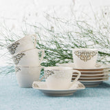 Sada porcelánových šálků na espresso KARACA Nazende - 80 ml turecké šálky na kávu s podšálky, 12dílný moderní kávový servis se 6 šálky a 6 podšálky, mocha šálky - bílá