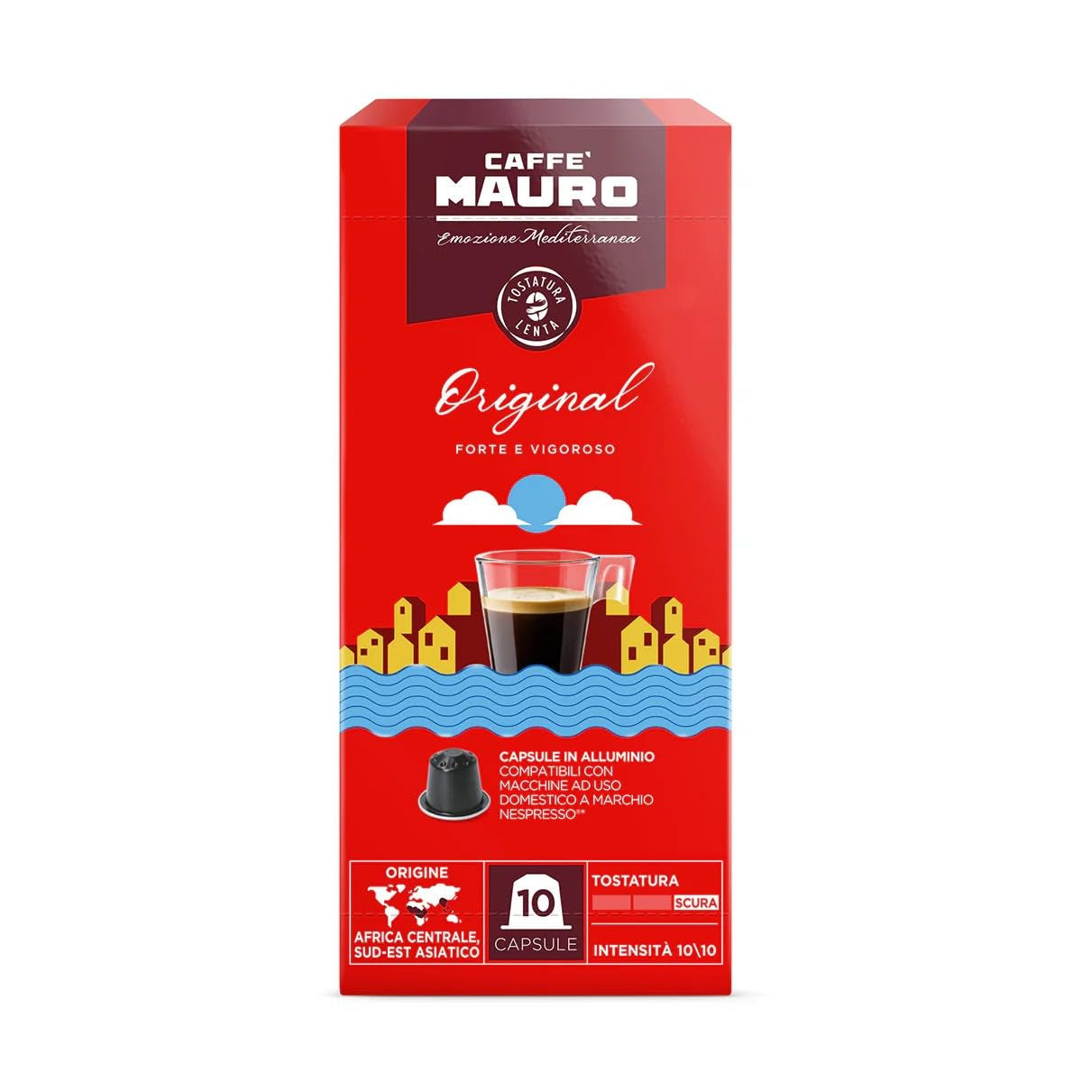 Caffè Mauro Torrefazione Kaffeekapseln Espresso Original, Intensität 10/10-50 Kapsel aus Aluminium - Kompatibilní s Nespresso* Haushalts-Espressomaschinen - Hergestellt v Itálii