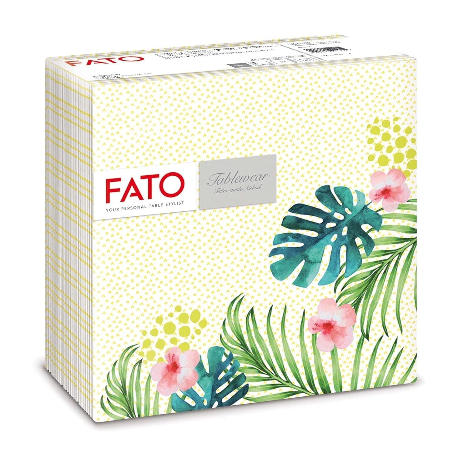 Fato - Suché papírové ubrousky, vzduchem kladené, textilní efekt, balení 50 ks ubrousků, 40X40 složené na 4 formáty, dekor Tropicana