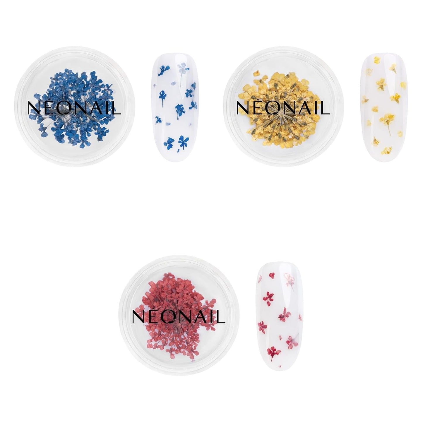 NÉONAIL Sada květin na nehty - Trockenblumen - Getrocknete Blumen - Nageldesign Zubehör - Nageldekorationen - Getrocknete Blüten - Dekorace na nehty - Gelnägel Zubehör - 3 barvy - Rosa, Lila, Orange