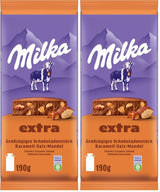 Milka Extra Caramel Salt Almond - Čokoláda z alpského mléka s kousky karamelu, mandlí a špetkou soli - 190g