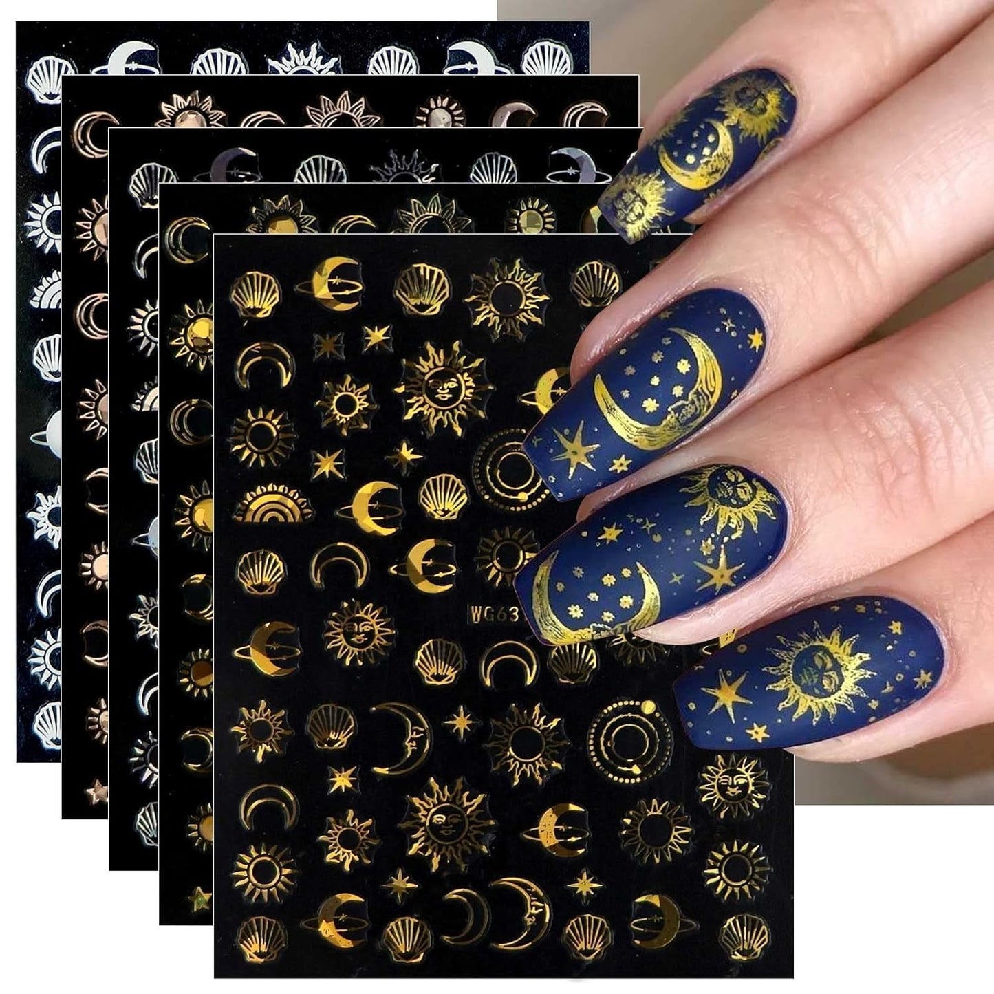 JMEOWIO Nálepka na nehty Mond Stern Sonne 10 Blatt Nálepka na nehty Selbtklebend Nagelaufkleber Bunt Dekoration Nageldesign Zubehör