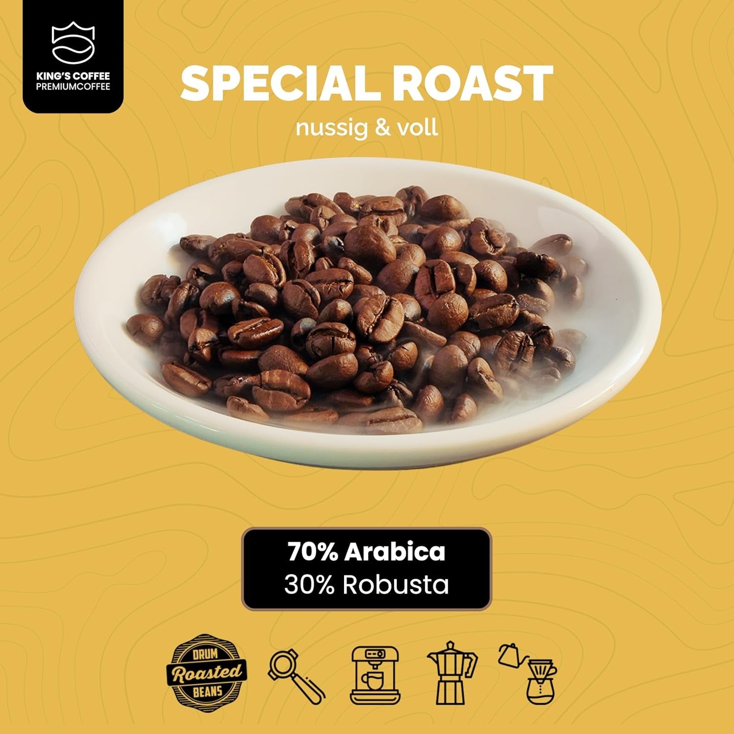 KRÁLOVSKÁ KÁVA - SPECIÁLNÍ PRAŽENÁ - 1 kg Barista Premium Espresso Beans - Káva s nízkou kyselostí - Pražení malých dávek v Itálii - Nejlepší směs Arabica-Robusta pro plně automatické a portafiltrační stroje