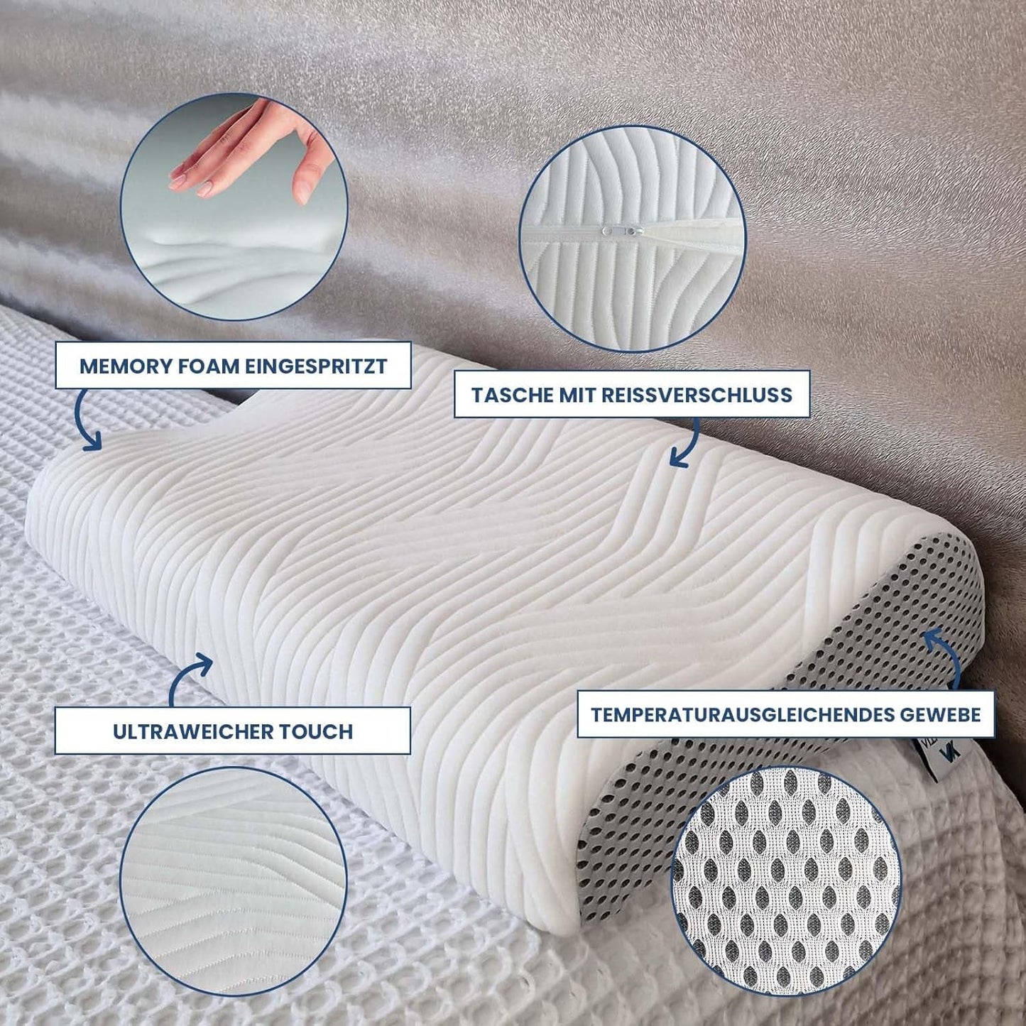 Valentia Medical Memory Foam Polštář na podporu krku Ortopedický polštář na bolest krku Polštář na krk s paměťovou pěnou Ultra měkký omyvatelný potah Krční ortopedické polštáře Naty Shop