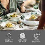 jako. od Villeroy & Boch – Večeře z řemeslné bavlny 4 teilig Weiß, Spülmaschinenfest, Mikrowellensicher, Geschirrset, Tafelservice Modern, Speiseteller, Tiefe Teller, Pottery-Look, Premium Porzellan