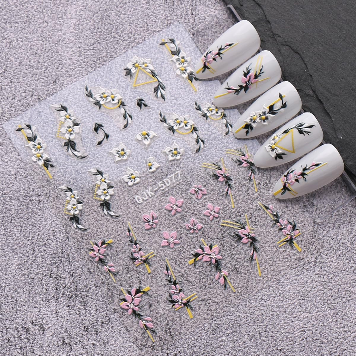 JMEOWIO 6 Blatt 3D Nagelsticker Frühlings Blume Nail Art Sticker Selbtklebend Nagelaufkleber 5D Stereoskopisch Bunte Summer Blumen Dekoration Nageldesign Zubehör