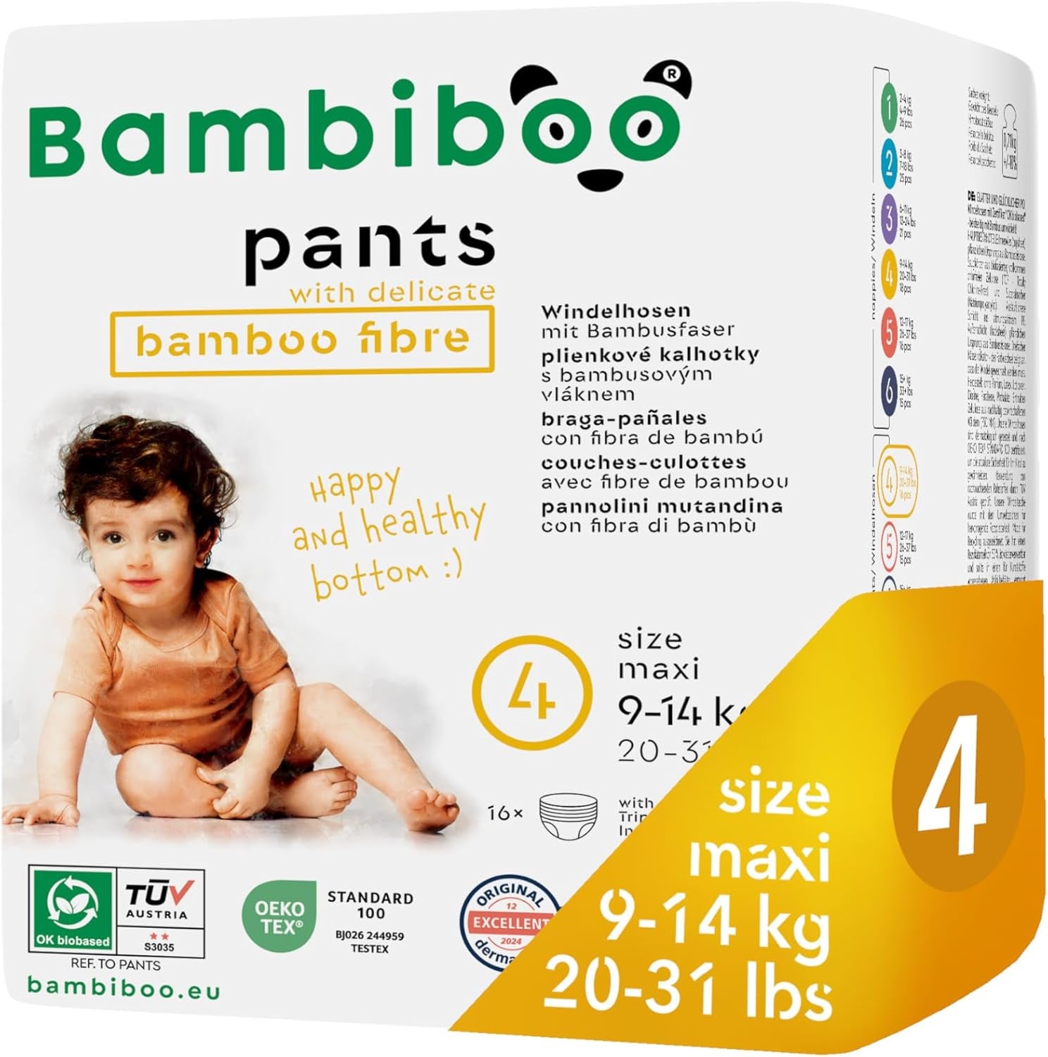Bambiboo jednorázové plenky, šetrné k pokožce, jemné bambusové vlákno - dětské plenkové kalhotky - jednorázové plenkové návleky - ochrana citlivé pokožky - vysoce savé - velikost 4 (Maxi), 16 kusů
