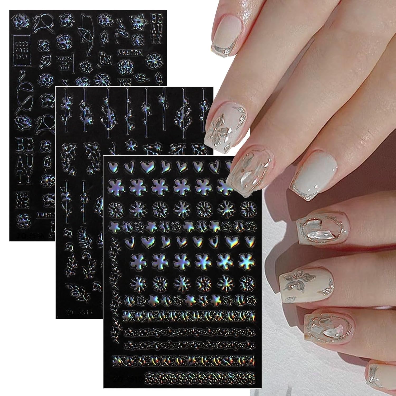 Jmeowio Nagelsticker Aurora Geometrisch 12 Blatt Nail Art Sticker Selbtklebend Nagelaufkleber Bunt Dekoration Nageldesign Zubehör