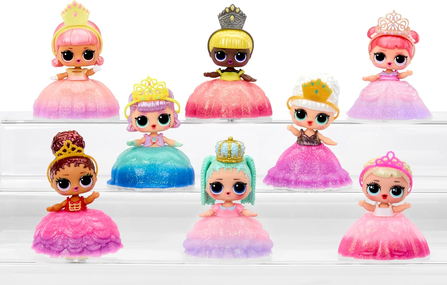 LOL Překvapení! Princess Tots – obsahuje 1 panenku, obrněné balení, 2 barvy na vytvoření princeznovských šatů, 8 panenek ke sbírání