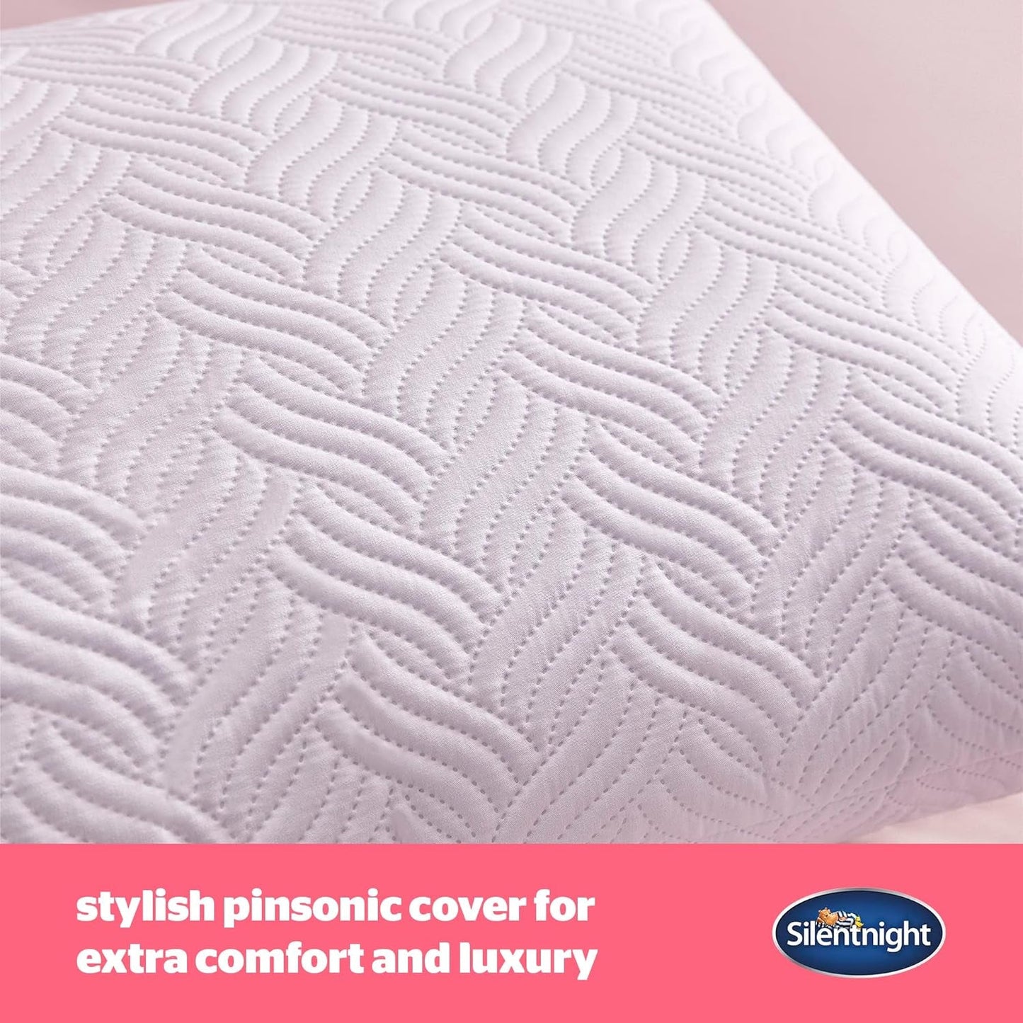 Polštář Silentnight Ultimate – měkký a podpůrný polštář na postel s luxusním prošívaným potahem Pinsonic Soft Touch, lze prát v pračce a je hypoalergenní pro zadní a boční spáče, 1ks standardních polštářů Naty Shop