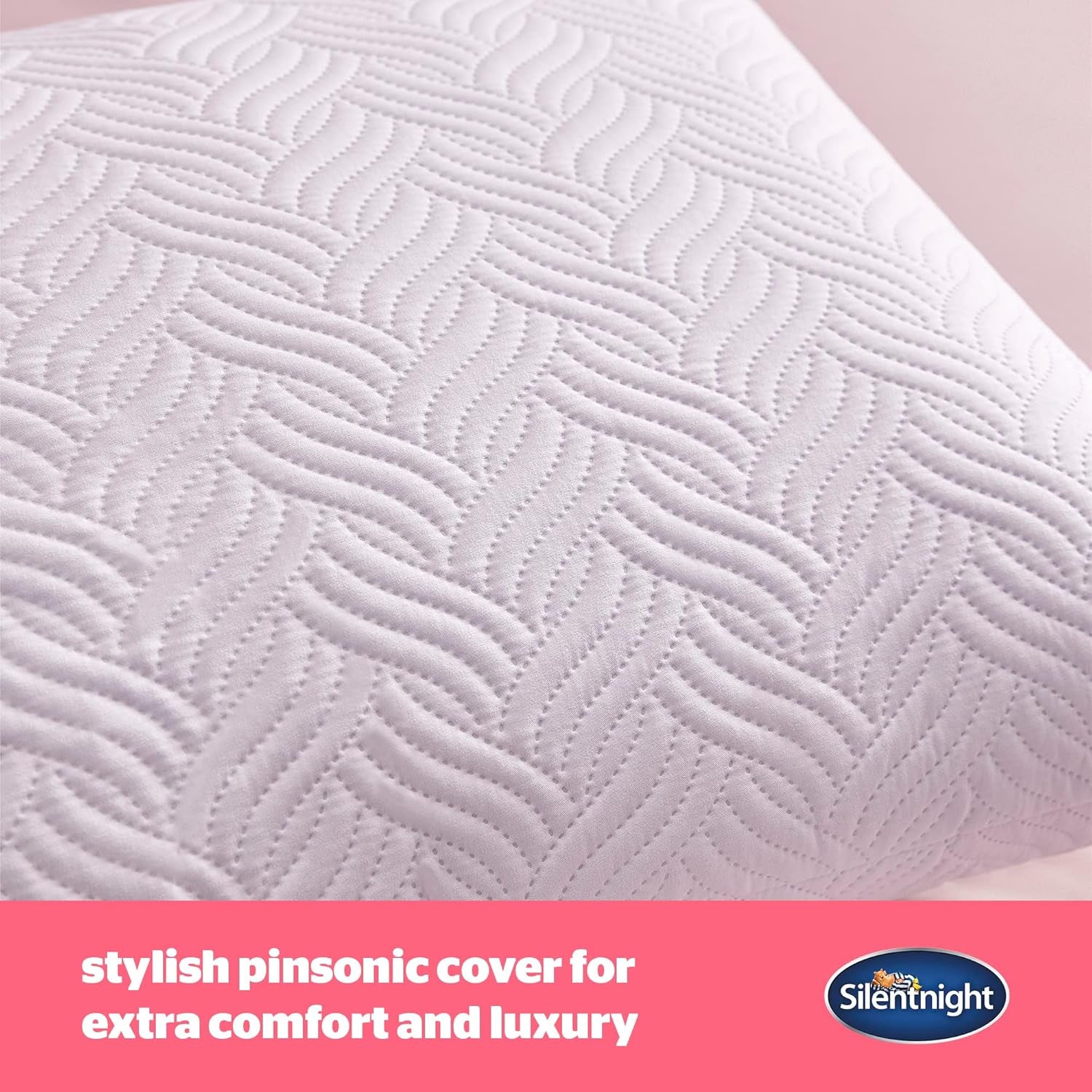Polštář Silentnight Ultimate – měkký a podpůrný polštář na postel s luxusním prošívaným potahem Pinsonic Soft Touch, lze prát v pračce a je hypoalergenní pro zadní a boční spáče, 1ks standardních polštářů Naty Shop