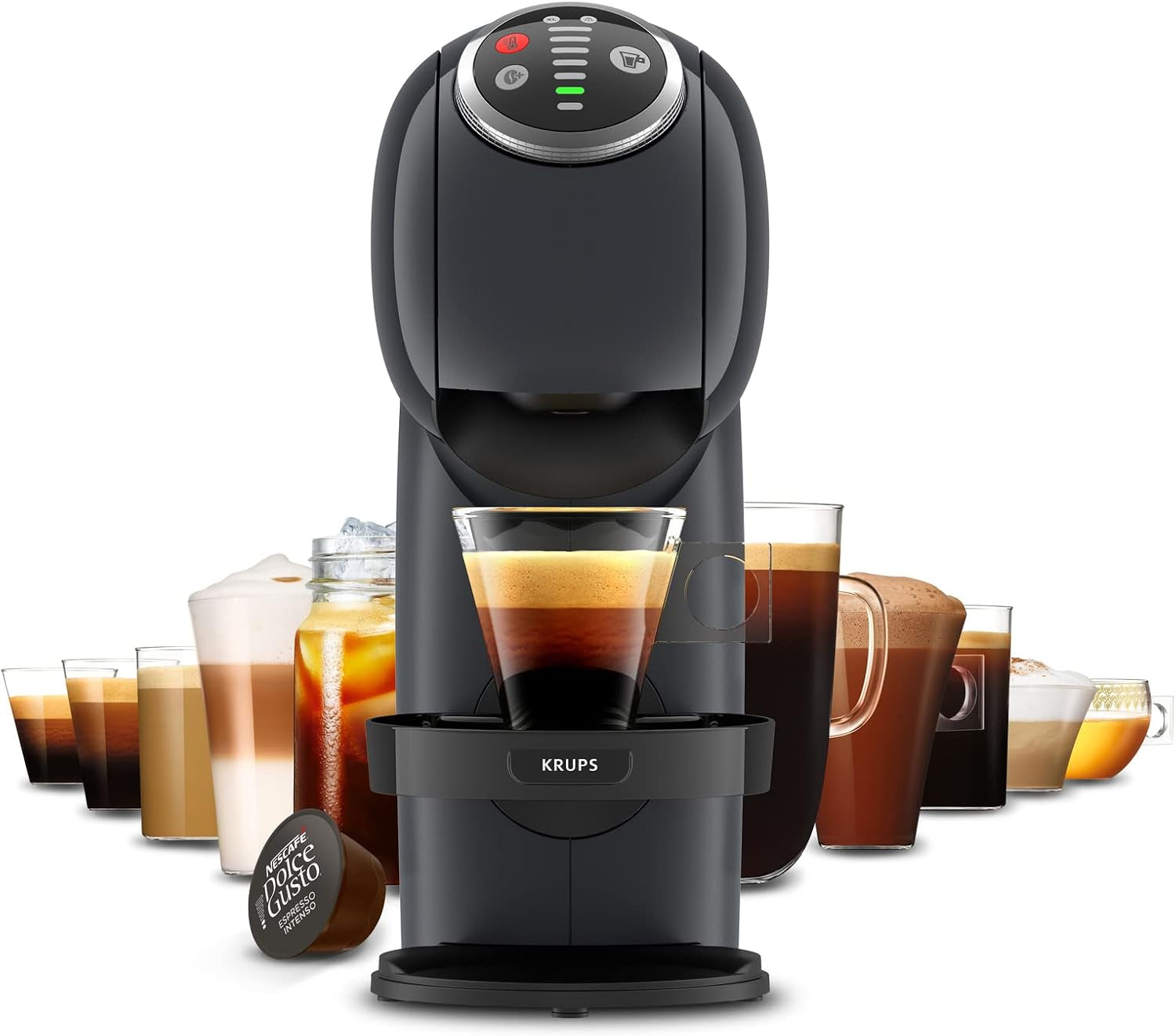 NESCAFÉ Dolce Gusto Genio S Plus od Krups, kompaktní kapslový kávovar, objem 0,8 litru, 1500 wattů, automatické upozornění na odvápnění, vesmírně šedá, KP340B