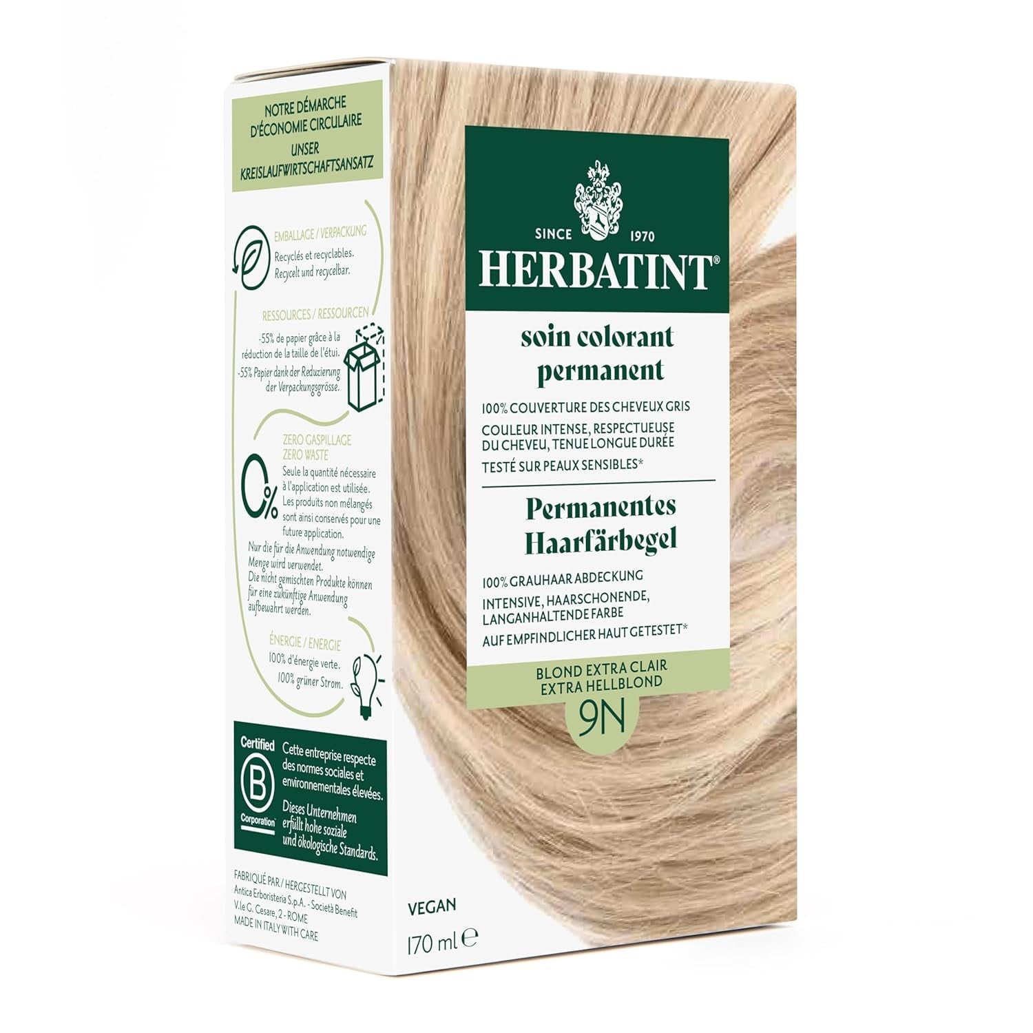Permanentní gel na barvení vlasů 6N tmavá blond - 170 ml I Bez amoniaku, 100% krytí šedých vlasů Testováno na citlivé pokožce, s 8 rostlinnými výtažky Naty Shop Hair Dye 9N Velmi světlá blond