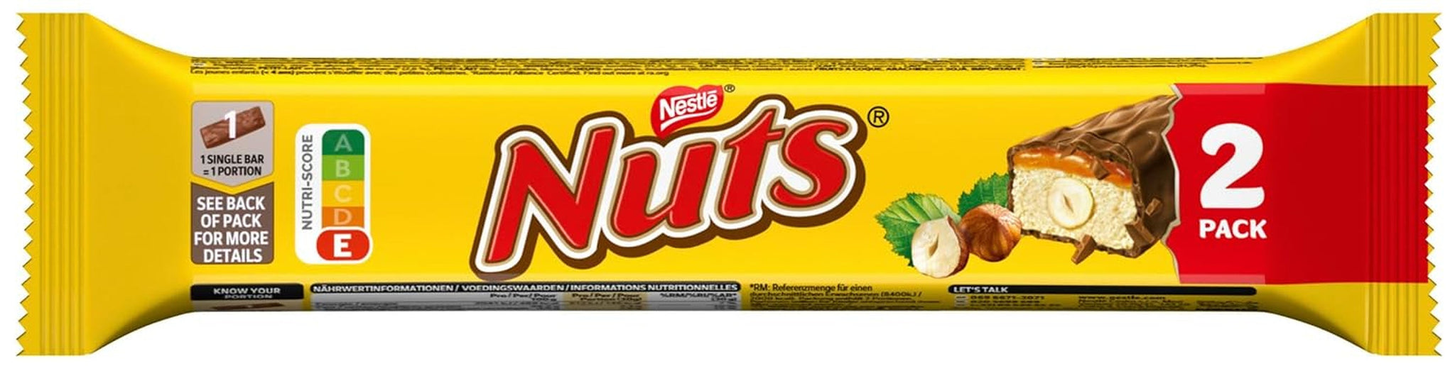 Čokoládové tyčinky NESTLÉ 2Pack, klasika s celými lískovými oříšky a karamelem obalená v mléčné čokoládě, balení 24 ks (24 x 2 x 30 g)