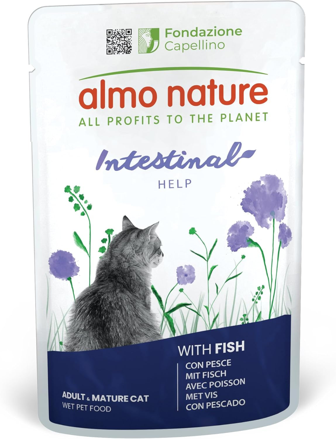 Almo Nature Functional - Intestinal Help - Mokré krmivo pro dospělé a zralé kočky s citlivými střevy - s rybami - podporuje mikrobiom - 70 g (balení 30 ks)