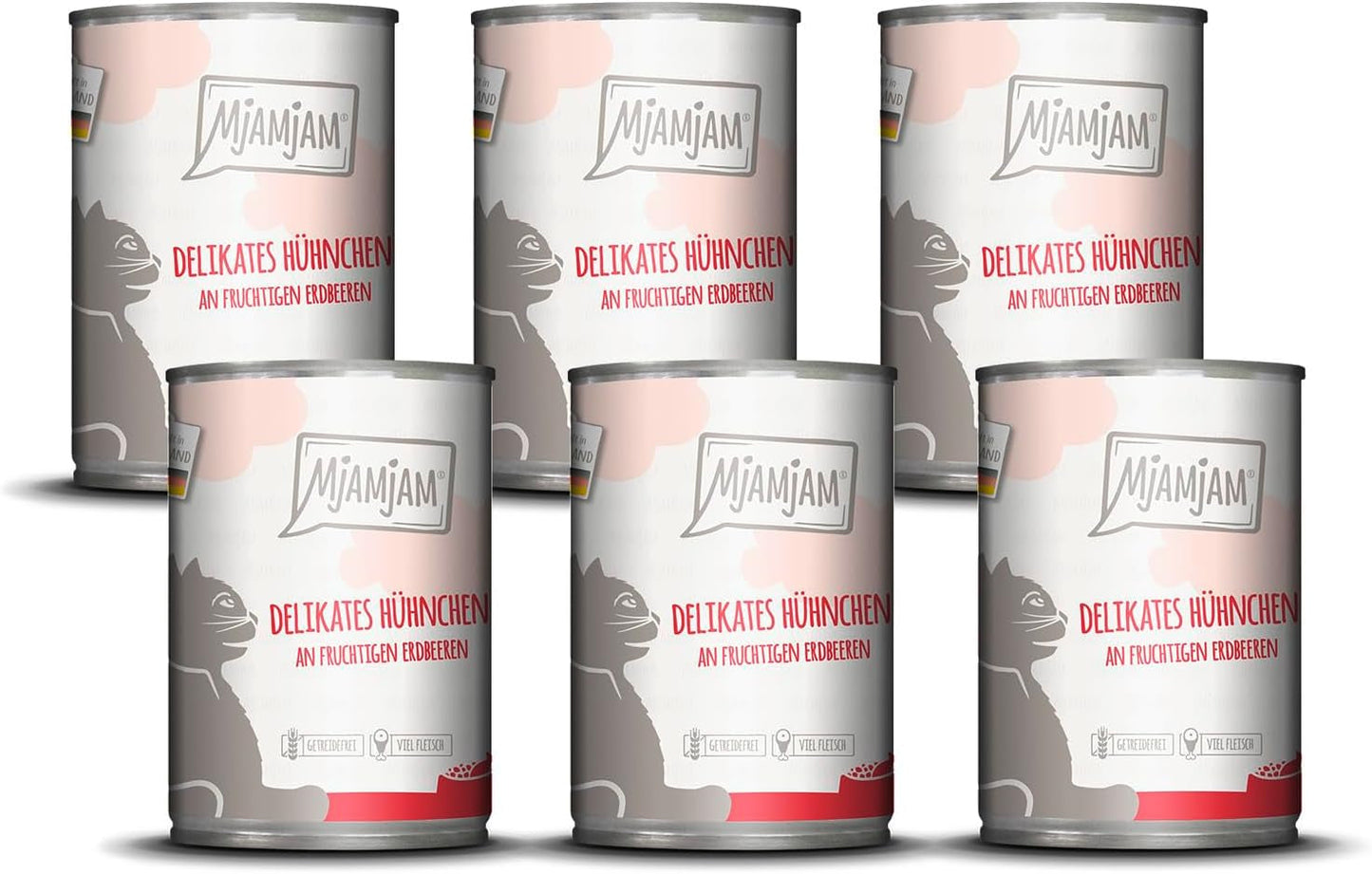 MjAMjAM - Prémiové mokré krmivo pro kočky - jemné kuře s ovocnými jahodami 400 g, balení 6 ks (6 x 400 g), přírodní s extra masem