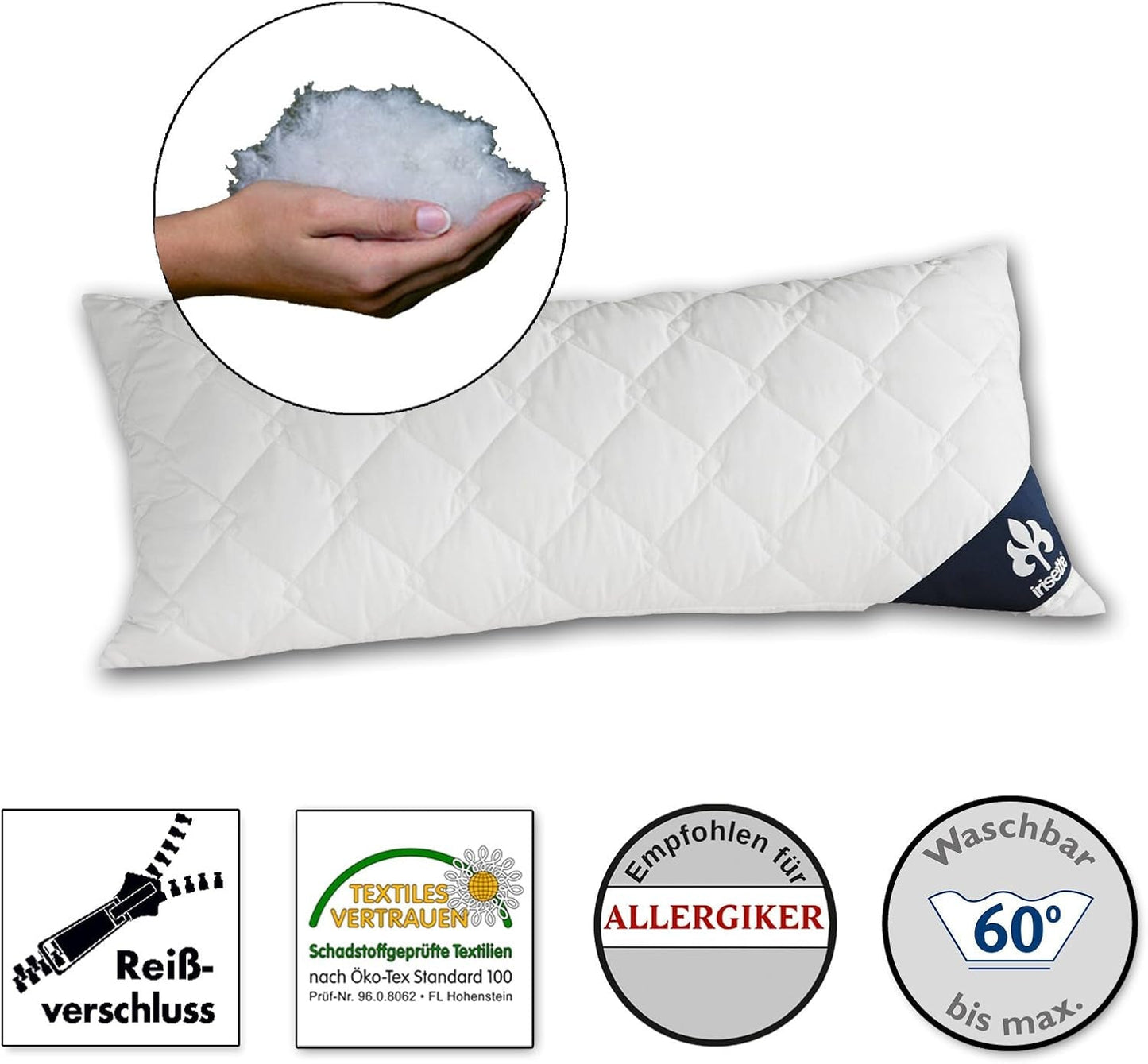 Polštář Irisette Micro Thermo - Made in Germany - Polštář se snímatelným měkkým potahem z mikrovlákna, 40 X 80 Cm, standardní polštáře Naty Shop s certifikací Ã-ko-Tex Single 1 balení - 40 X 80 Cm