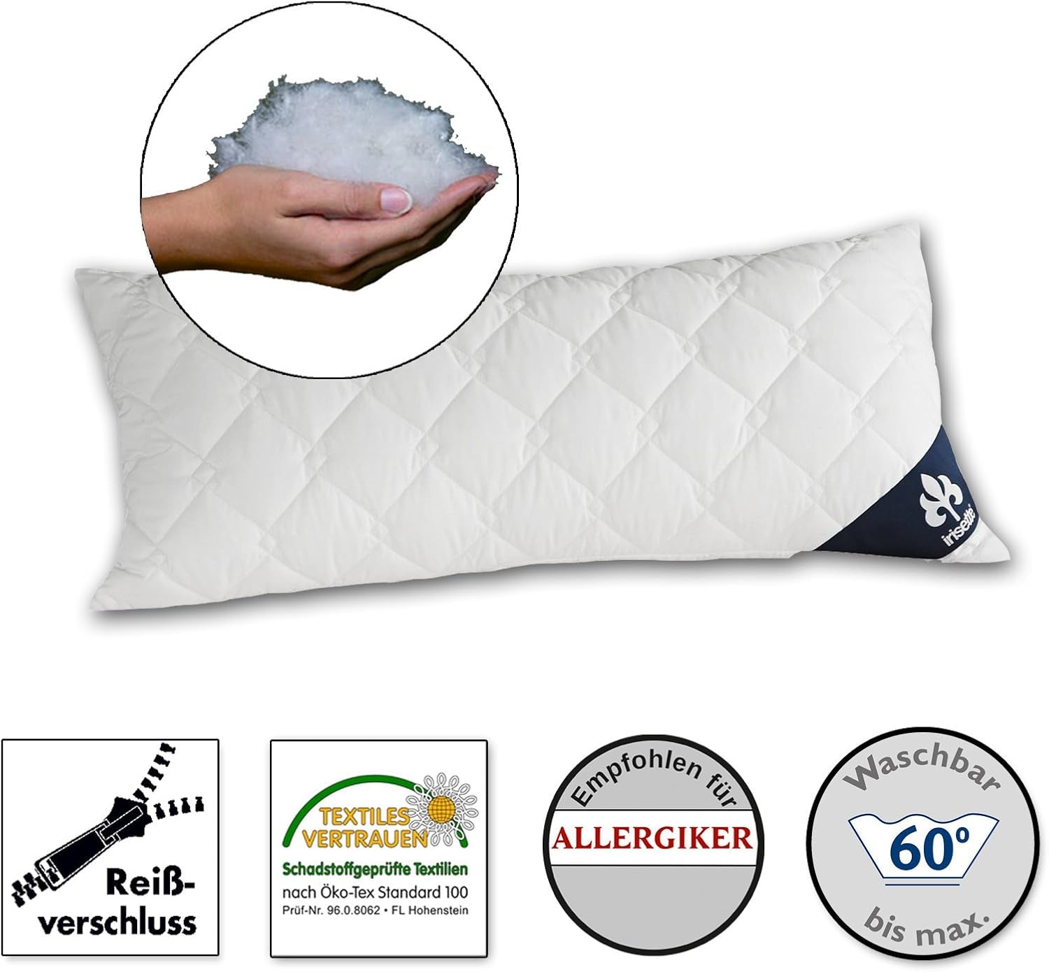 Polštář Irisette Micro Thermo - Made in Germany - Polštář se snímatelným měkkým potahem z mikrovlákna, 40 X 80 Cm, standardní polštáře Naty Shop s certifikací Ã-ko-Tex Single 1 balení - 40 X 80 Cm