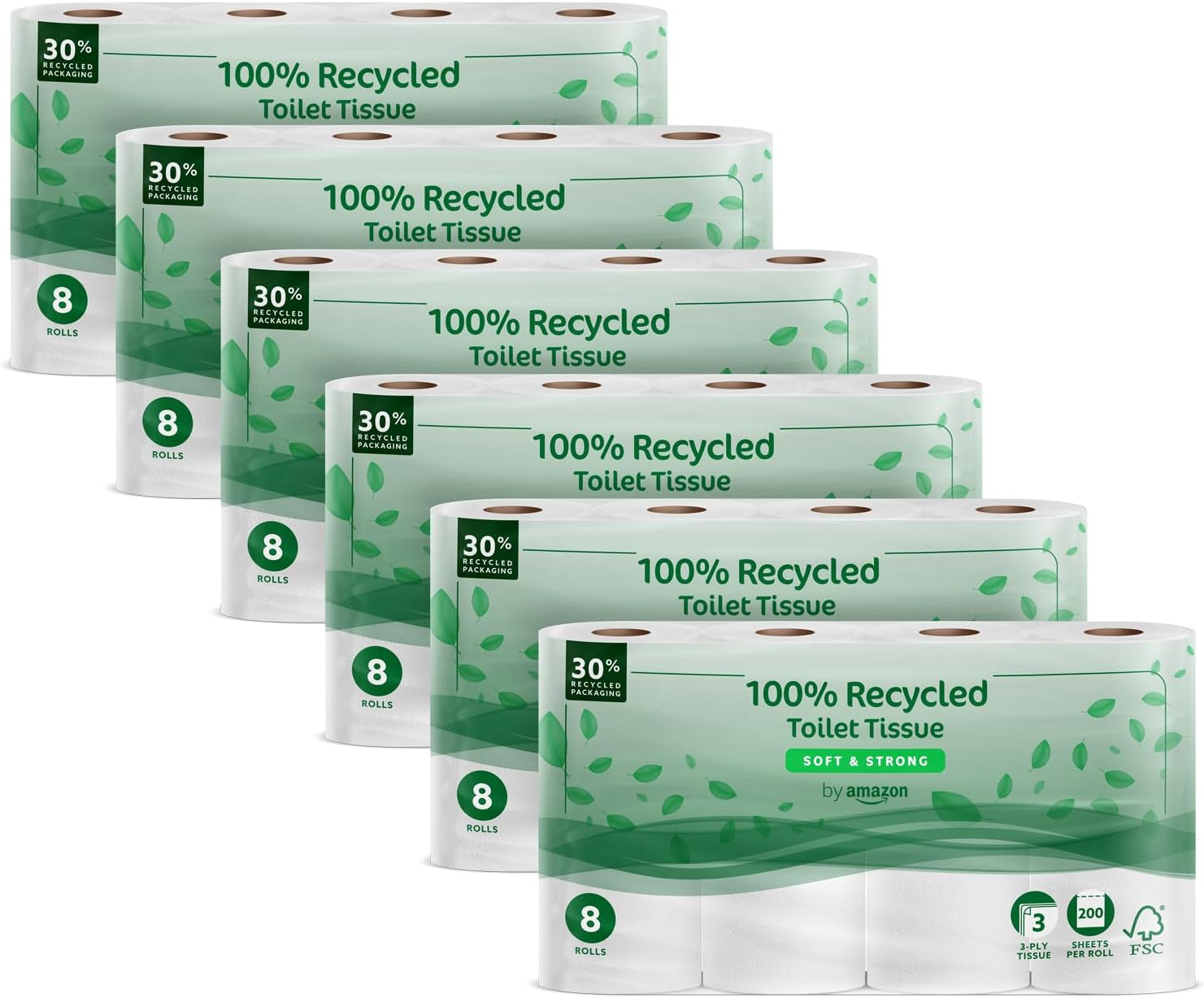 Toaletní papír Amazon, 3vrstvý prošívaný, sametově měkký, 36 rolí (9 rolí, balení po 4), 200 listů na roli, certifikováno Fsc