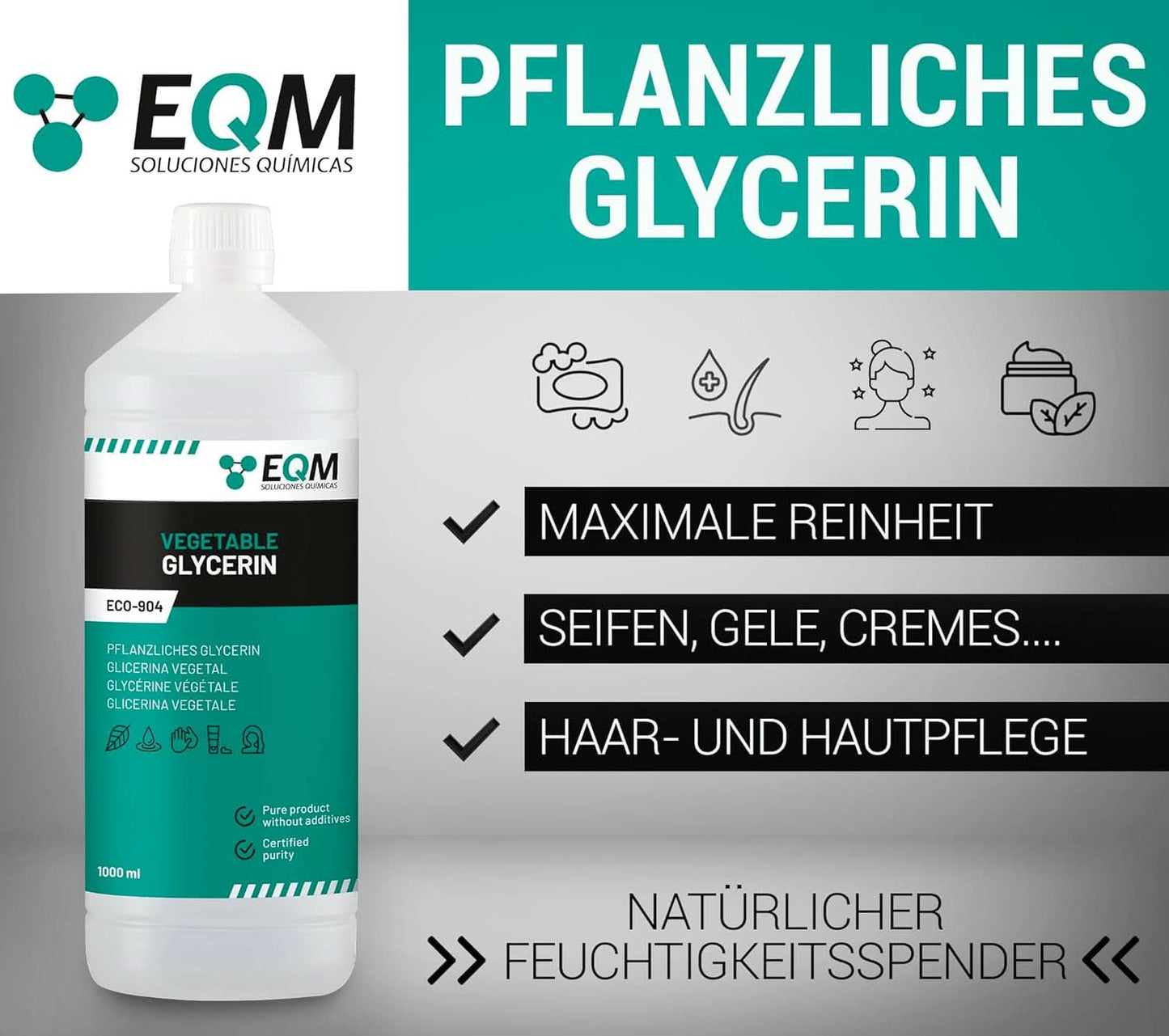 Rostlinný glycerin, 100% přírodní, přírodní zvlhčovač pro vlasy a pokožku, ideální pro mýdla, šampony, krémy, 1 litr Sprcha a vana Naty Shop