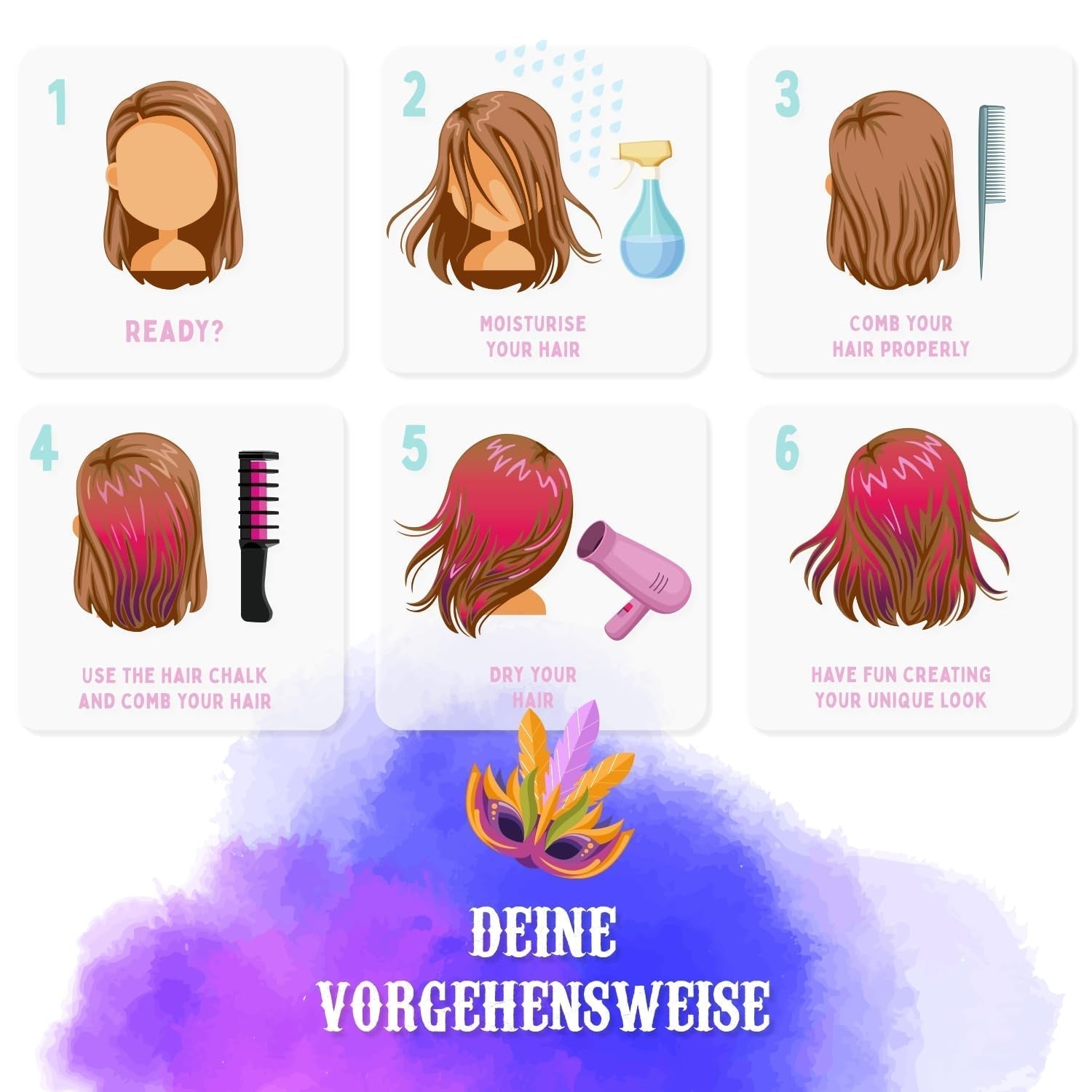 Magicat Hair Chalk for Girls Set I 10 smývatelných barev a 5 vlasových sponek I Dárek pro dívky 4 roky až 10 let I Kreativní dárek pro dětskou narozeninovou párty 2025 I Bezpečné a barevné Naty Shop Hair Dye