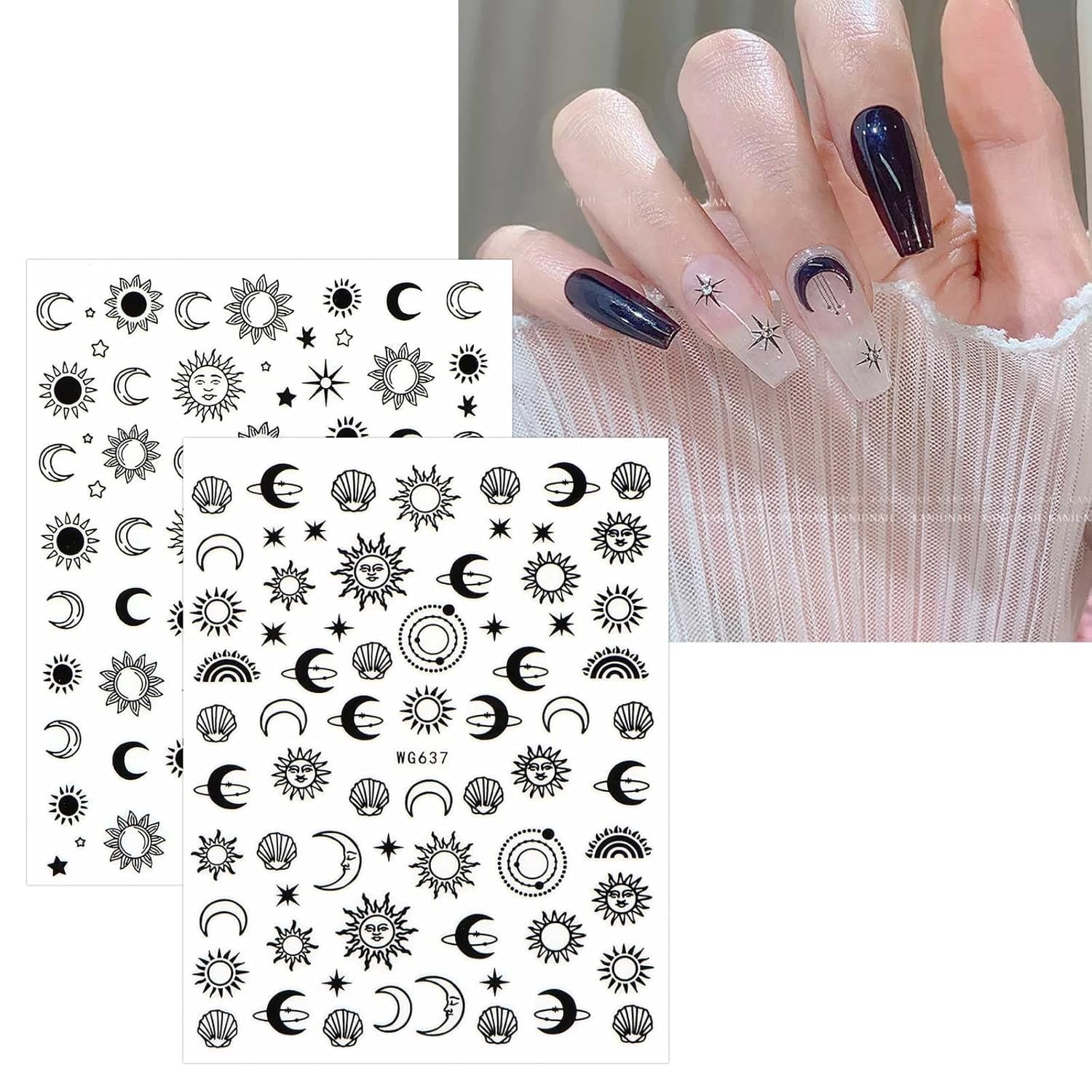 JMEOWIO Nálepka na nehty Mond Stern Sonne 10 Blatt Nálepka na nehty Selbtklebend Nagelaufkleber Bunt Dekoration Nageldesign Zubehör