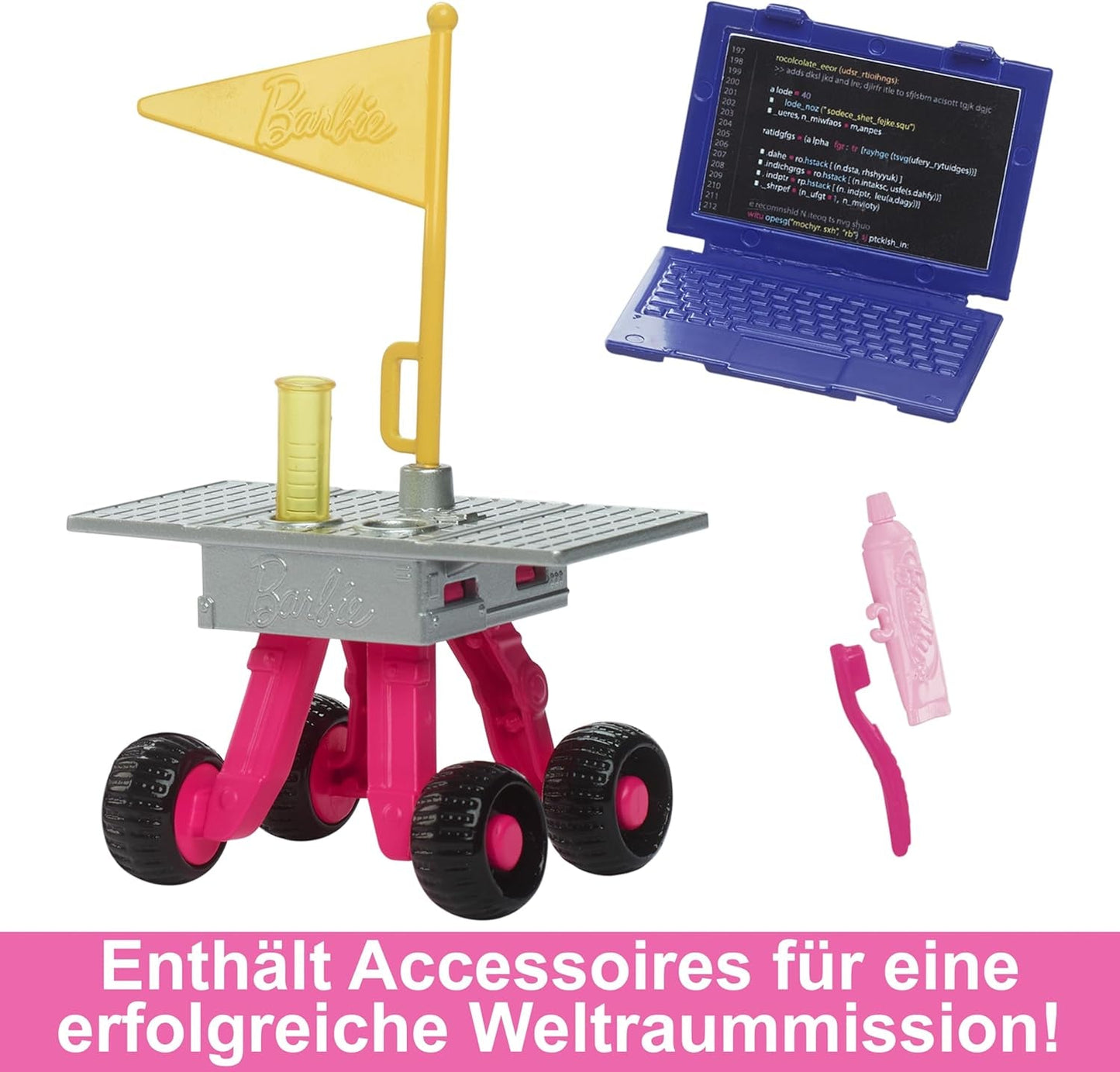 Panenka Barbie k 65. narozeninám a 10 doplňků, sada astronautů panenky bruneta, rover na kolečkách, vesmírná přilba s měnícím se hledím a další, HRG45