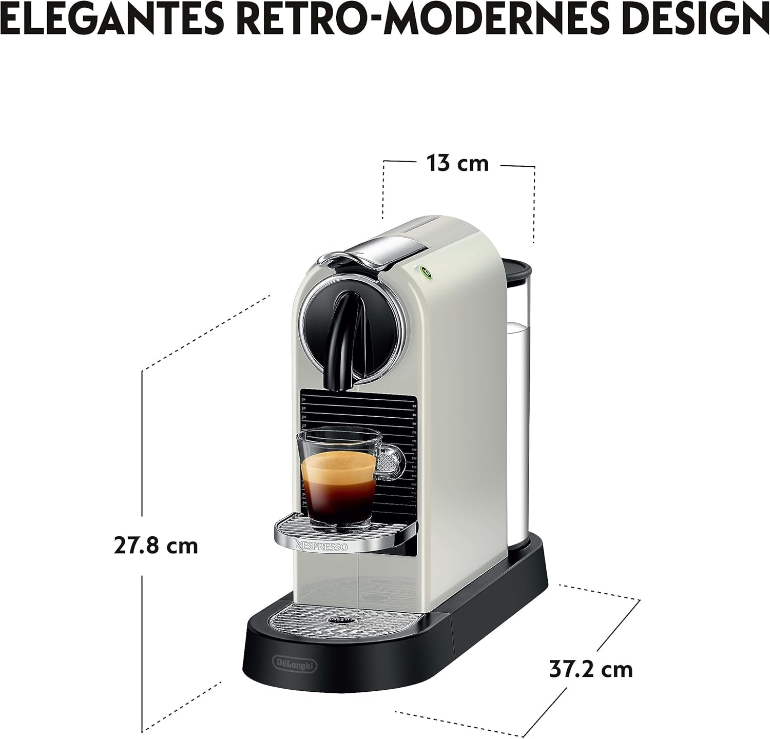 Nespresso EN167.W Citiz kávovar na kapsle, vysokotlaká pumpa a ideální regulace teploty, bez Aeroccino (napěňovač mléka), funkce úspory energie, 1260 W, krémově bílá, 37,4 x 11,9 x 25,5 cm