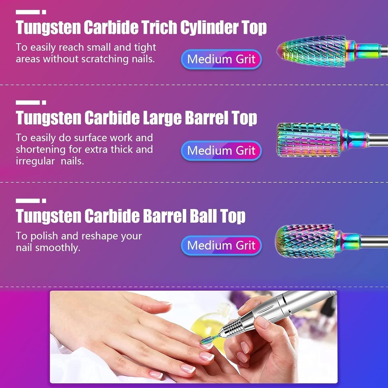 Depvko 30 Stück Nagelfräser Aufsätze Bits, 3/32'' Keramik Bohrer Für Nägel Acryl Diamant-Nagelhaut-Efile-Hartmetall-Retferner Für Zuhause Salon Gel, Maniküre Pediküre-Werkzeuge (Inklusive)3