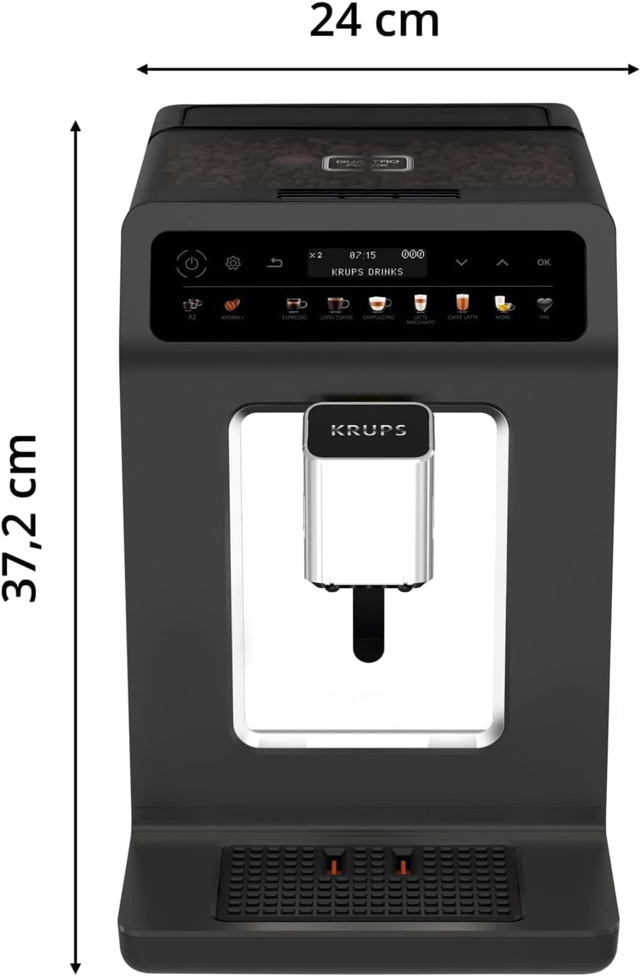 KRUPS Evidence One automatický kávovar na espresso s hadicí na mléko, cappuccino na jeden dotek, 12 speciálních nápojů, funkce 2 šálků, barevný displej, kávovar, certifikát TÜV, černá, EA895N10