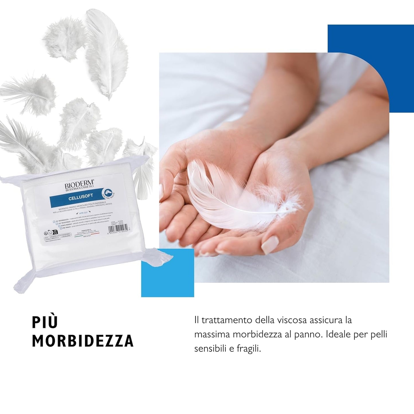 BIODERM Cellusoft - jemné, multifunkční, jednorázové viskózové a polyesterové vlhčené ubrousky - multifunkční ubrousky pro jemnou hygienu citlivé a zarudlé pokožky seniorů a dětí - 30 x 38 cm (50