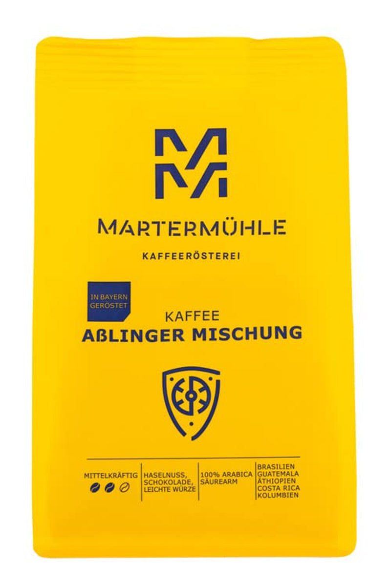 Martermühle Aßlinger Mischung Kaffeebohnen 1kg I Arabica I Příchutě: Haselnuss, Leichte Würze, Schokolade I Ganze Kaffee-Bohnen schonend geröstet, säurearm