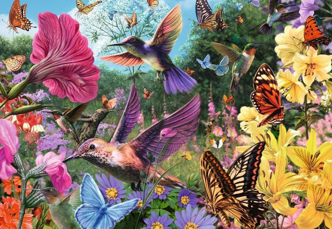 Puzzle Ravensburger 12001369 - Kolibříci a motýli - 200dílné puzzle pro starší a seniory s většími dílky, uchopením, velkou obrázkovou šablonou a základní puzzle puzzle Naty Shop