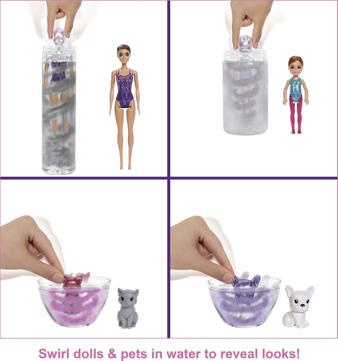 Barbie GXJ88 - Color Reveal Surprise Party, +50 překvapení: 1 panenka, 1 panenka Chelsea, 2 zvířátka, 6 barevných změn, doplňky a další, sada na taneční párty, dárek pro děti od 3 let