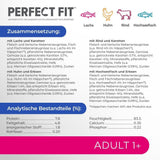 Perfect Fit Adult 1+ výběr mokrého krmiva s lososem, hlubinnými rybami, hovězím a kuřecím masem, 48 sáčků, 12x85g (balení po 4 ks) - Prémiové vlhké krmivo pro dospělé kočky od 1 roku věku