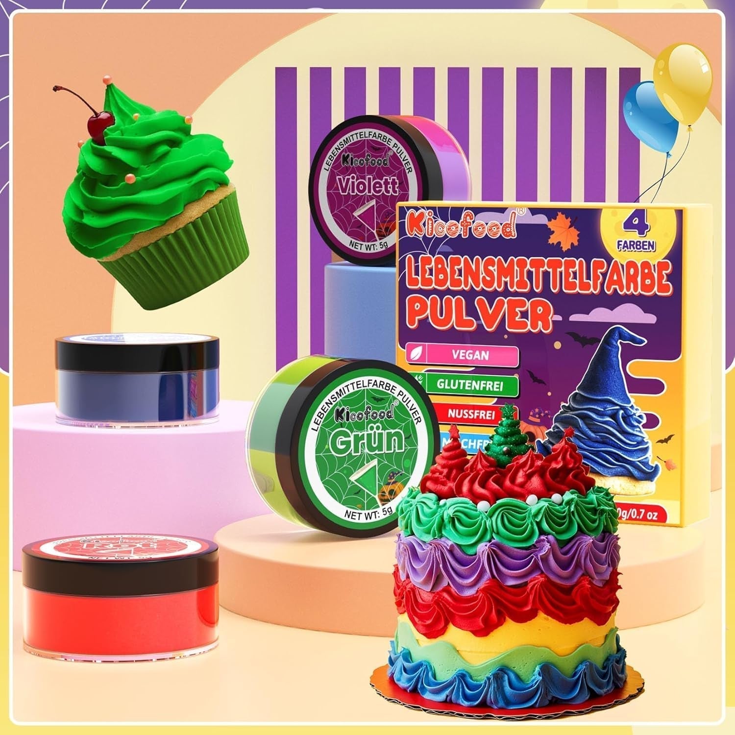 Food Color Powder – 4 Colors Food Color, Koncentrovaná Food Color, Červená Zelená Modrá Purpurová Food Color pro zdobení dortů, pečení, polevu, dezerty, vaření – 5G