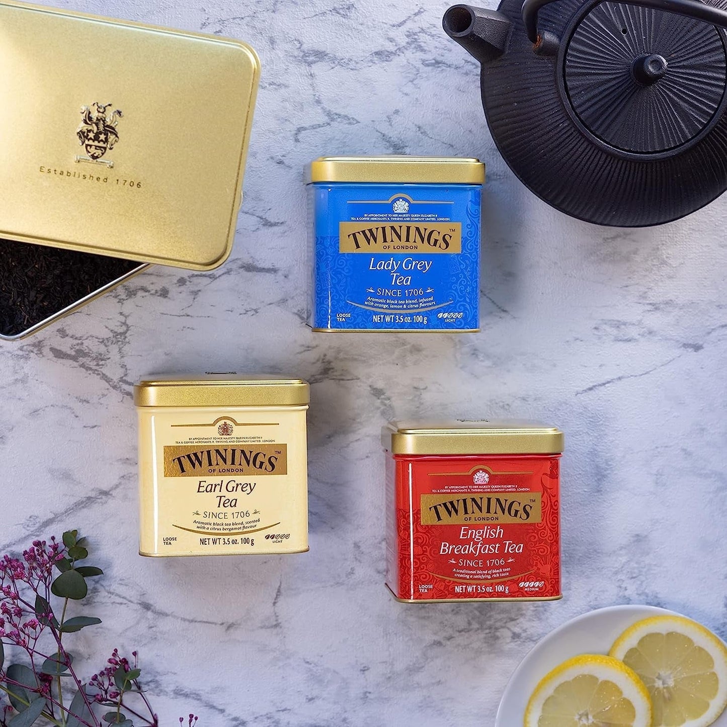 Twinings English Breakfast Tea Sypaný černý čaj v Tea Box Silný černý čaj z vysoce kvalitních čajových lístků sbíraných z nejlepších čajových plantáží na Srí Lance a Indii G, neutrální, 100 gramů
