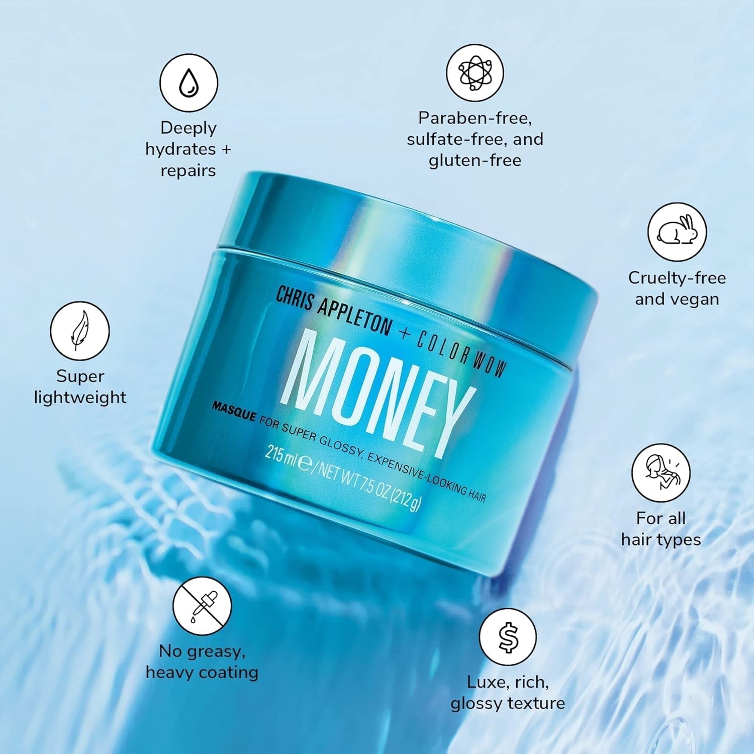 COLOR WOW Moisturizing Hair Mask Money 215 ml - maska pro suché a poškozené vlasy, hydratace vlasů - péče a tepelná ochrana vlasů, modrá Maska na vlasy Naty Shop