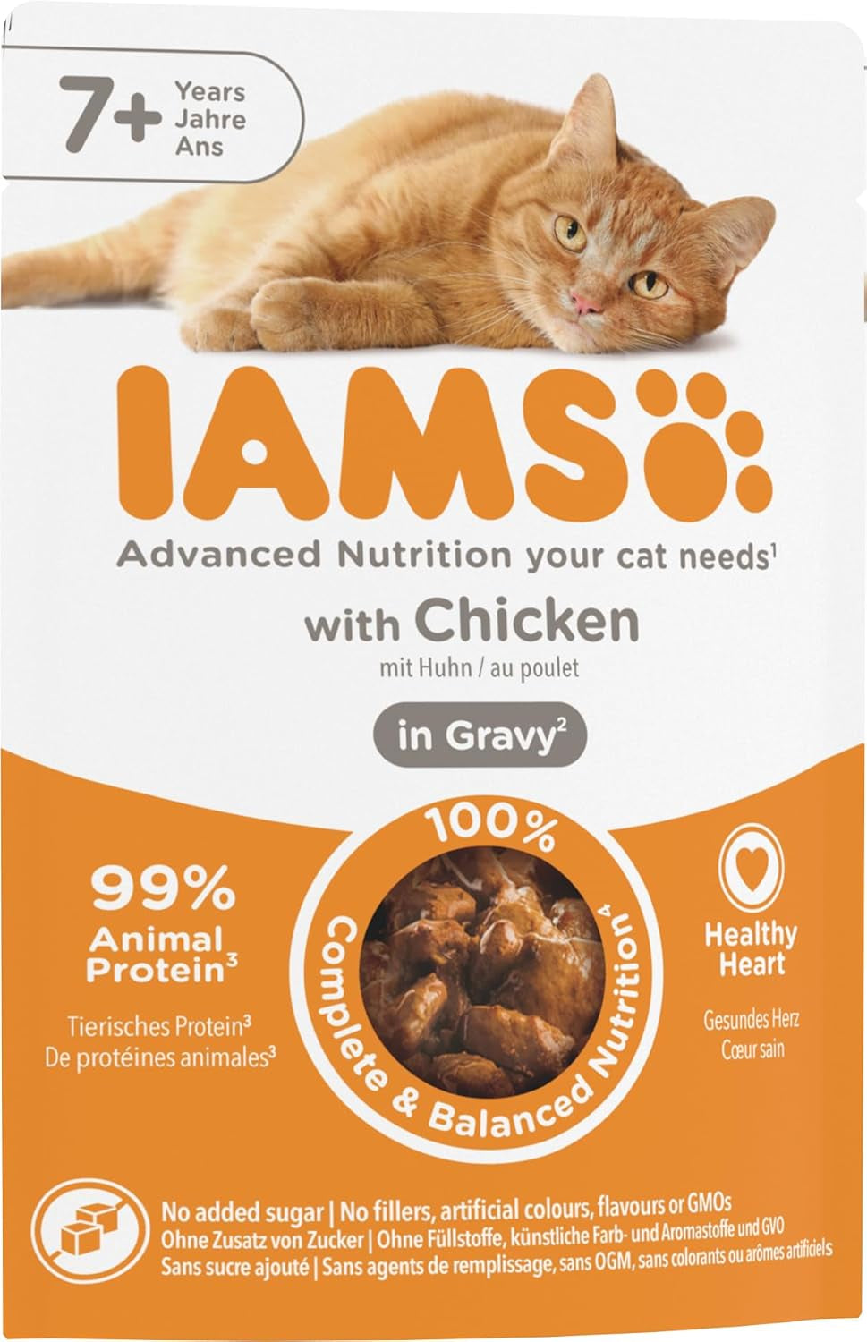 IAMS Delights Mokré krmivo pro kočky s kuřecím masem v omáčce pro starší kočky od 7 let – zkušební velikost, samostatný sáček, 1 x 85 g