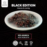 KING'S COFFEE - BLACK EDITION - 1 kg Intense smetanová zrnková káva - Káva s nízkou kyselostí - Malá dávka pražená z Itálie - Silná zrna Arabica Espresso (směs) pro plně automatické a portafiltrační stroje