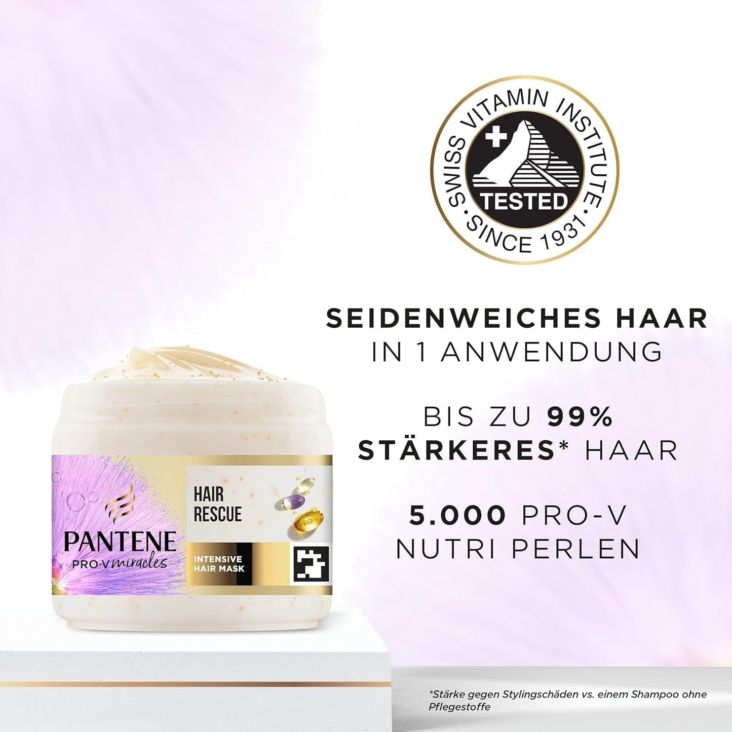 Pantene Pro-V Silky & Glowing Hair Rescue intenzivní maska na vlasy s biotinem a keratinem Reconstruct 300 ml. Pomáhá opravit suché, poškozené nebo melírované vlasy Naty Shop Hair Mask