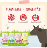 MjAMjAM - prémiové mokré krmivo pro kočky - wellness balíček hovězí maso, balení 12 ks (12 x 125 g), bez obilovin s extra masem
