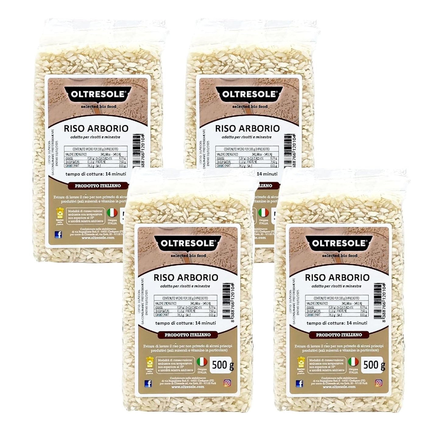 Orez Arborio italian artizanal, orez cu bob mare și amidon, ideal pentru supe, risotto și salate de orez, ambalat în vid în 2 saci de 1 kg