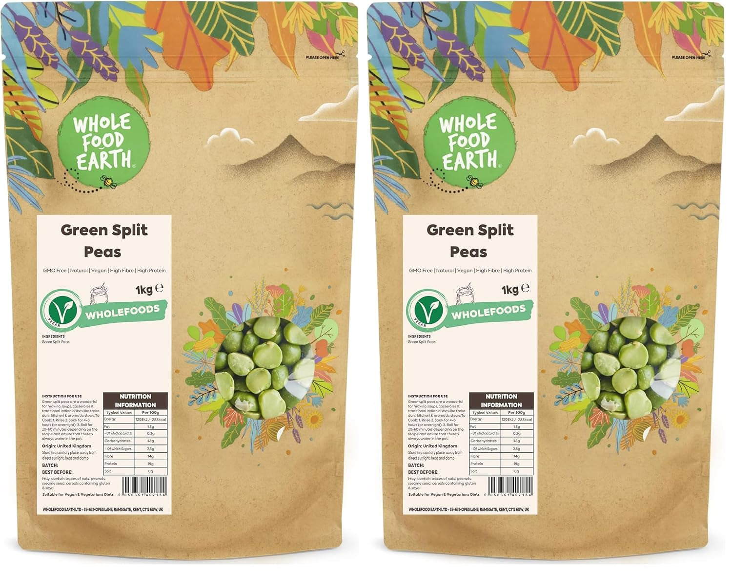 Wholefood Earth Organic Split Green Peas – 1 kg
