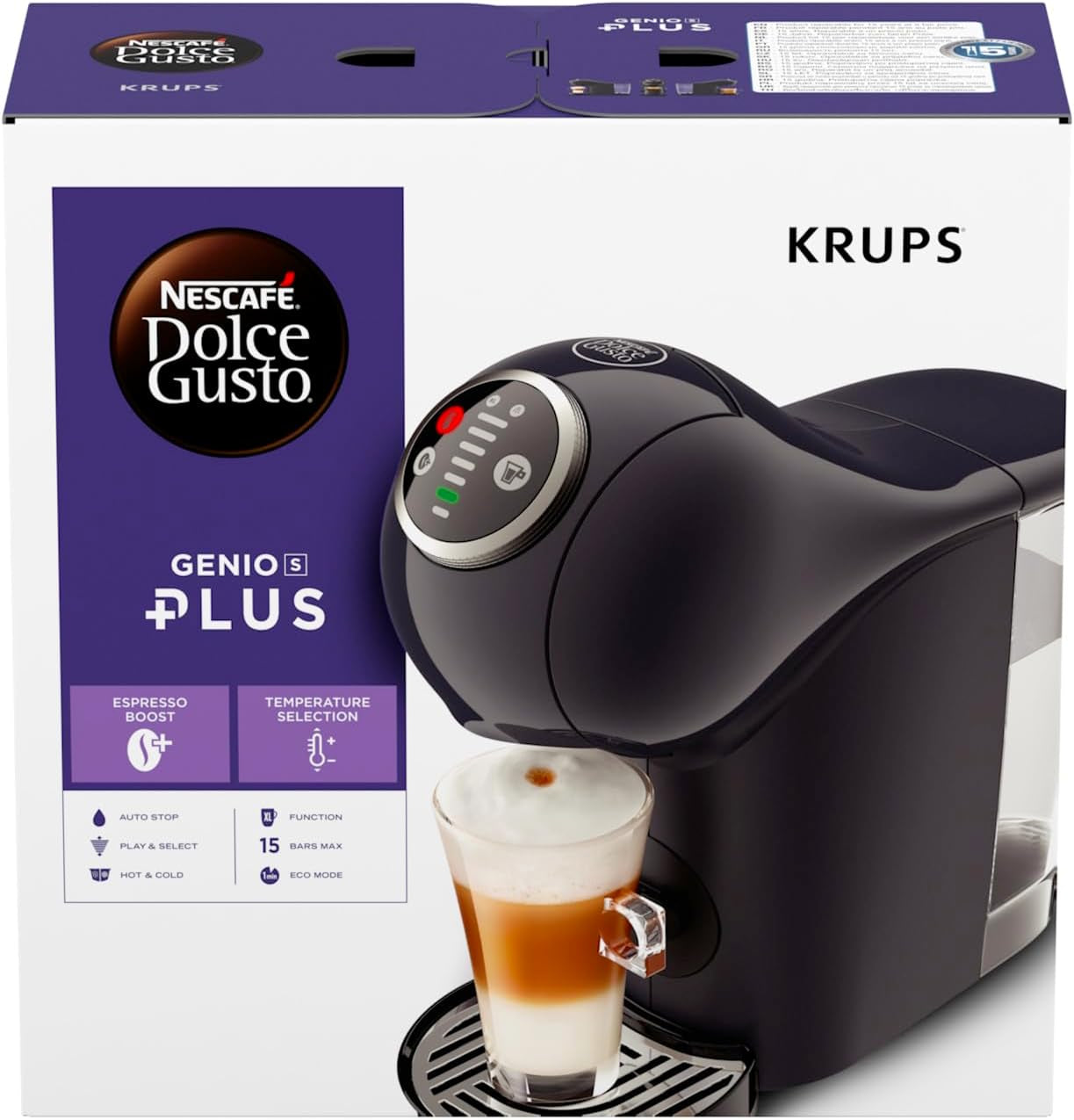 NESCAFÉ Dolce Gusto Genio S Plus od Krups, kompaktní kapslový kávovar, objem 0,8 litru, 1500 wattů, automatické upozornění na odvápnění, vesmírně šedá, KP340B