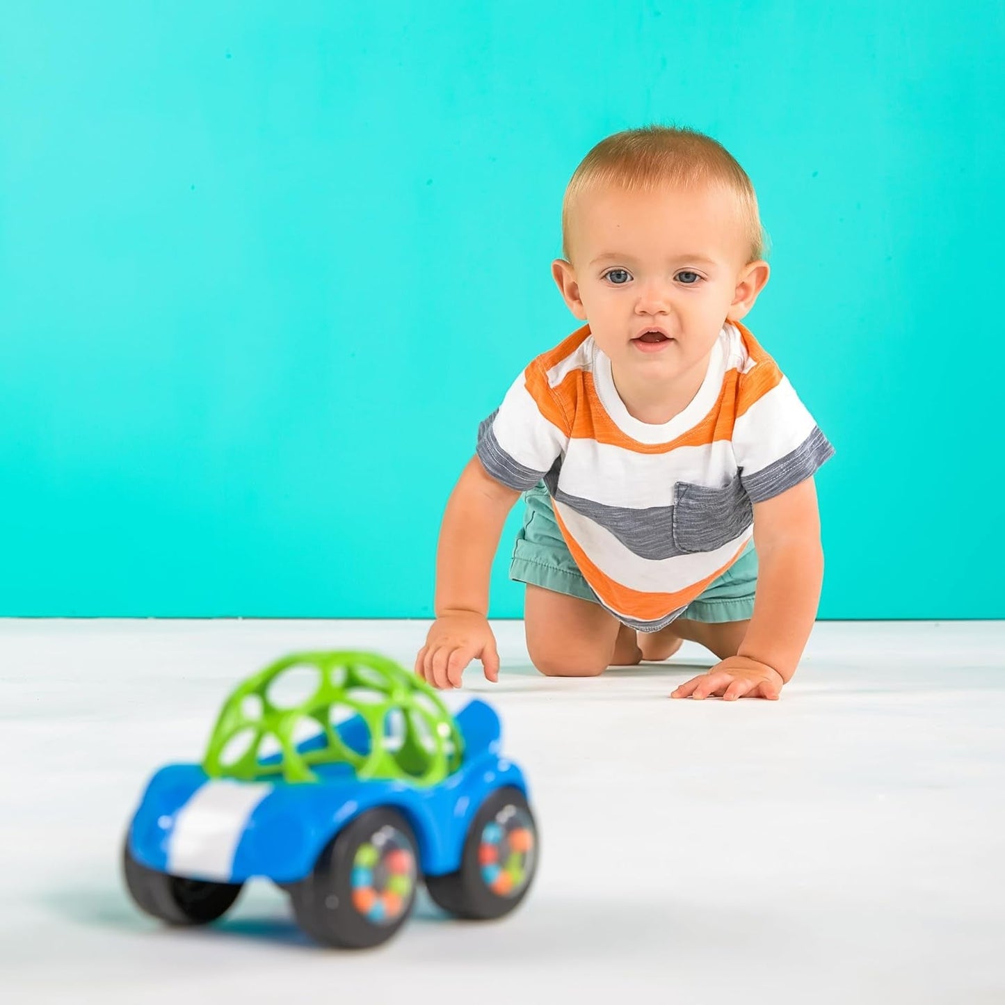 Bright Starts, Oball, Autíčko s chrastítkem, Green-Blue Baby Toys Naty Shop