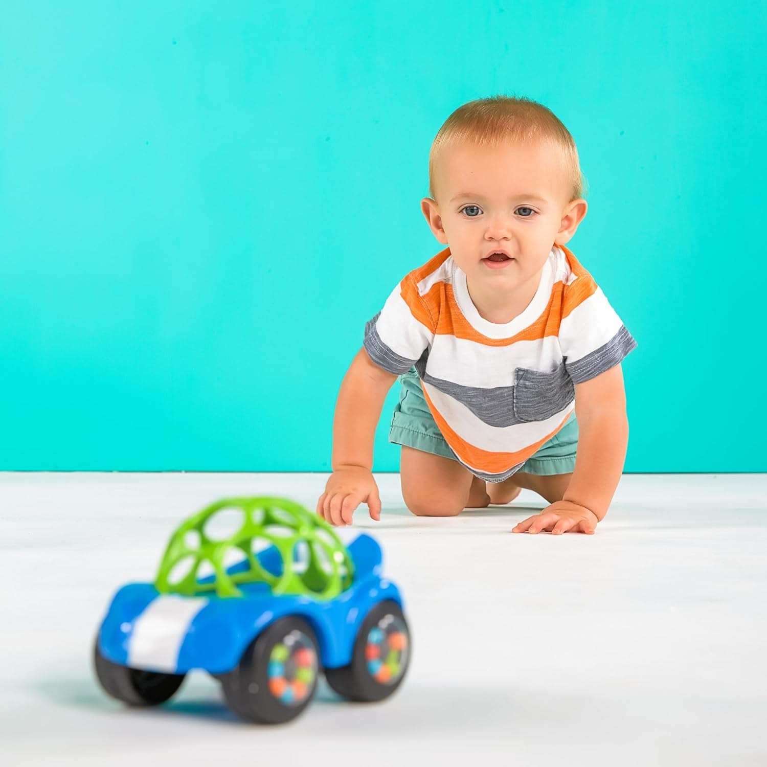 Bright Starts, Oball, Autíčko s chrastítkem, Green-Blue Baby Toys Naty Shop